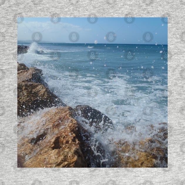 Rock beach, On the rocks, ocean waves surfing the rocks of a splashing dashing restless Caribbean Sea by Artonmytee